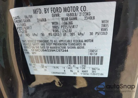 2009 Ford Escape Limited из США, поврежденный, VIN 1FMCU94G39KC57244